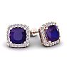 3 1/2 Carat Cushion Cut Amethyst and Halo Diamond Stud Earrings In 14 Karat Rose Gold Image-1
