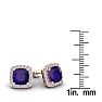 3 1/2 Carat Cushion Cut Amethyst and Halo Diamond Stud Earrings In 14 Karat Rose Gold Image-5