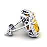 3 1/2 Carat Cushion Cut Citrine and Halo Diamond Stud Earrings In 14 Karat White Gold Image-3