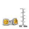 3 1/2 Carat Cushion Cut Citrine and Halo Diamond Stud Earrings In 14 Karat White Gold Image-5