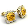 3 1/2 Carat Cushion Cut Citrine and Halo Diamond Stud Earrings In 14 Karat Yellow Gold Image-2
