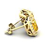 3 1/2 Carat Cushion Cut Citrine and Halo Diamond Stud Earrings In 14 Karat Yellow Gold Image-3