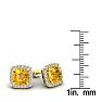 3 1/2 Carat Cushion Cut Citrine and Halo Diamond Stud Earrings In 14 Karat Yellow Gold Image-5
