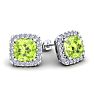 3 1/3 Carat Cushion Cut Peridot and Halo Diamond Stud Earrings In 14 Karat White Gold Image-1