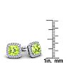 3 1/3 Carat Cushion Cut Peridot and Halo Diamond Stud Earrings In 14 Karat White Gold Image-5