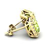3 1/3 Carat Cushion Cut Peridot and Halo Diamond Stud Earrings In 14 Karat Yellow Gold Image-3