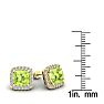 3 1/3 Carat Cushion Cut Peridot and Halo Diamond Stud Earrings In 14 Karat Yellow Gold Image-5