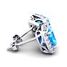 4 Carat Cushion Cut Blue Topaz and Halo Diamond Stud Earrings In 14 Karat White Gold Image-3
