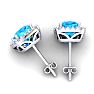 4 Carat Cushion Cut Blue Topaz and Halo Diamond Stud Earrings In 14 Karat White Gold Image-4