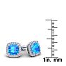 4 Carat Cushion Cut Blue Topaz and Halo Diamond Stud Earrings In 14 Karat White Gold Image-5