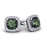 4 Carat Cushion Cut Mystic Topaz and Halo Diamond Stud Earrings In 14 Karat White Gold Image-1
