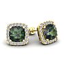 4 Carat Cushion Cut Mystic Topaz and Halo Diamond Stud Earrings In 14 Karat Yellow Gold Image-1