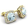 Aquamarine Earrings: Aquamarine Jewelry: 3 1/2 Carat Cushion Cut Aquamarine and Halo Diamond Stud Earrings In 14 Karat Yellow Gold Image-2