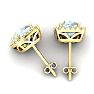 Aquamarine Earrings: Aquamarine Jewelry: 3 1/2 Carat Cushion Cut Aquamarine and Halo Diamond Stud Earrings In 14 Karat Yellow Gold Image-4