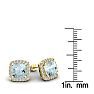 Aquamarine Earrings: Aquamarine Jewelry: 3 1/2 Carat Cushion Cut Aquamarine and Halo Diamond Stud Earrings In 14 Karat Yellow Gold Image-5
