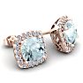 Aquamarine Earrings: Aquamarine Jewelry: 3 1/2 Carat Cushion Cut Aquamarine and Halo Diamond Stud Earrings In 14 Karat Rose Gold Image-2