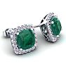 3 1/2 Carat Cushion Cut Emerald and Halo Diamond Stud Earrings In 14 Karat White Gold Image-2