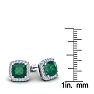 3 1/2 Carat Cushion Cut Emerald and Halo Diamond Stud Earrings In 14 Karat White Gold Image-5