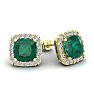 3 1/2 Carat Cushion Cut Emerald and Halo Diamond Stud Earrings In 14 Karat Yellow Gold Image-1