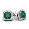 3 1/2 Carat Cushion Cut Emerald and Halo Diamond Stud Earrings In 14 Karat Rose Gold