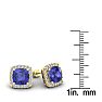 3 1/2 Carat Cushion Cut Tanzanite and Halo Diamond Stud Earrings In 14 Karat White Gold Image-5