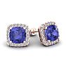 3 1/2 Carat Cushion Cut Tanzanite and Halo Diamond Stud Earrings In 14 Karat White Gold Image-1