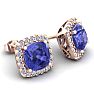 3 1/2 Carat Cushion Cut Tanzanite and Halo Diamond Stud Earrings In 14 Karat White Gold Image-2