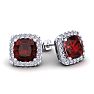 Garnet Earrings: Garnet Jewelry: 3 1/2 Carat Cushion Cut Garnet and Halo Diamond Stud Earrings In 14 Karat White Gold Image-1