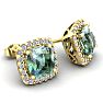 3 1/2 Carat Cushion Cut Green Amethyst and Halo Diamond Stud Earrings In 14 Karat Yellow Gold Image-2