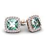 3 1/2 Carat Cushion Cut Green Amethyst and Halo Diamond Stud Earrings In 14 Karat Rose Gold Image-1