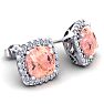 3-1/2 Carat Cushion Shape Morganite Earrings and Diamond Halo In 14 Karat White Gold Image-2