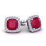 4 Carat Cushion Cut Ruby and Halo Diamond Stud Earrings In 14 Karat White Gold Image-1