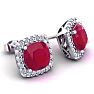 4 Carat Cushion Cut Ruby and Halo Diamond Stud Earrings In 14 Karat White Gold Image-2