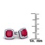 4 Carat Cushion Cut Ruby and Halo Diamond Stud Earrings In 14 Karat White Gold Image-5