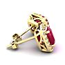 4 Carat Cushion Cut Ruby and Halo Diamond Stud Earrings In 14 Karat Yellow Gold Image-3
