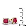 4 Carat Cushion Cut Ruby and Halo Diamond Stud Earrings In 14 Karat Yellow Gold Image-5
