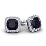 4 Carat Cushion Cut Sapphire and Halo Diamond Stud Earrings In 14 Karat White Gold Image-1