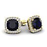 4 Carat Cushion Cut Sapphire and Halo Diamond Stud Earrings In 14 Karat Yellow Gold Image-1