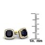 4 Carat Cushion Cut Sapphire and Halo Diamond Stud Earrings In 14 Karat Yellow Gold Image-5