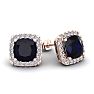 4 Carat Cushion Cut Sapphire and Halo Diamond Stud Earrings In 14 Karat Rose Gold Image-1
