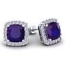 4 3/4 Carat Cushion Cut Amethyst and Halo Diamond Stud Earrings In 14 Karat White Gold Image-1