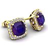 4 3/4 Carat Cushion Cut Amethyst and Halo Diamond Stud Earrings In 14 Karat Yellow Gold Image-2