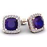 4 3/4 Carat Cushion Cut Amethyst and Halo Diamond Stud Earrings In 14 Karat Rose Gold