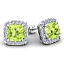 5 3/4 Carat Cushion Cut Peridot and Halo Diamond Stud Earrings In 14 Karat White Gold Image-1