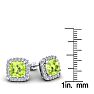 5 3/4 Carat Cushion Cut Peridot and Halo Diamond Stud Earrings In 14 Karat White Gold Image-5