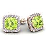 5 3/4 Carat Cushion Cut Peridot and Halo Diamond Stud Earrings In 14 Karat Rose Gold Image-1