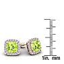 5 3/4 Carat Cushion Cut Peridot and Halo Diamond Stud Earrings In 14 Karat Rose Gold Image-5