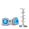 6 Carat Cushion Cut Blue Topaz and Halo Diamond Stud Earrings In 14 Karat White Gold Image-5
