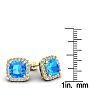 6 Carat Cushion Cut Blue Topaz and Halo Diamond Stud Earrings In 14 Karat Yellow Gold Image-5