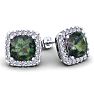 4 3/4 Carat Cushion Cut Mystic Topaz and Halo Diamond Stud Earrings In 14 Karat White Gold Image-1
